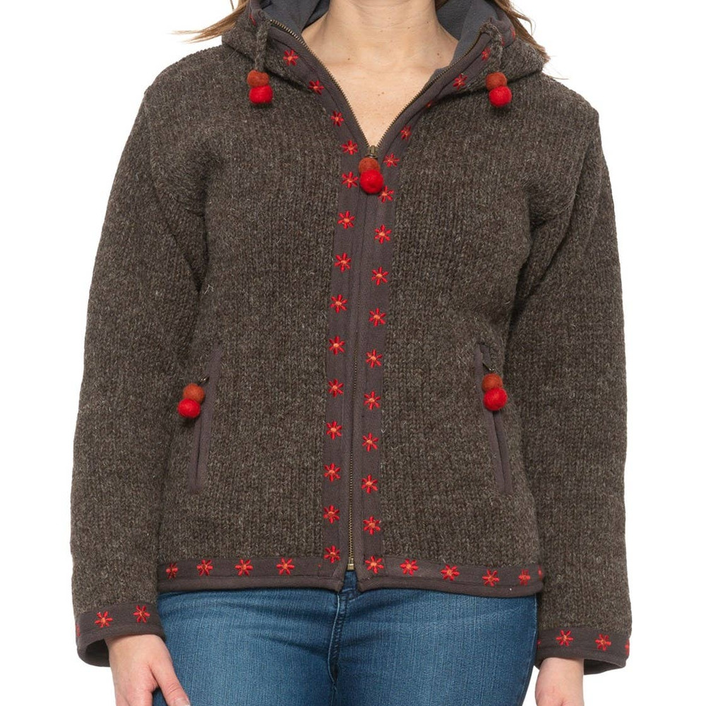 Laundromat Flower Zip-Up Hooded Cardigan Sweater
